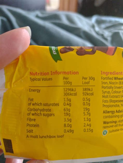 malt loaf nutritional information.